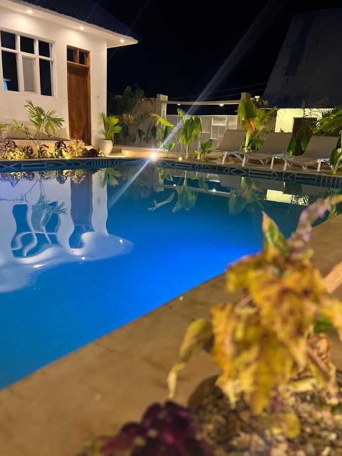 The pool beside the guest block at night